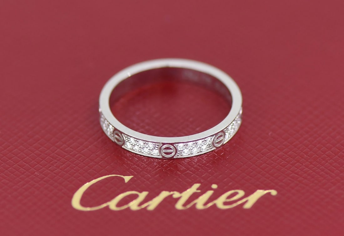 Cartier Love Mini Pave Diamond Ring 18K White Gold Size 49 (1 of 4)
