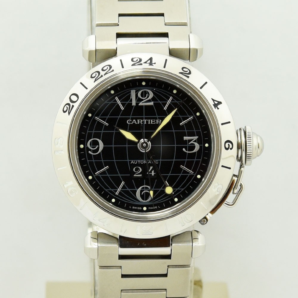 Cartier W31049M7 Pasha C Meridian mens automatic watch black dial stainless steel (1 of 10)