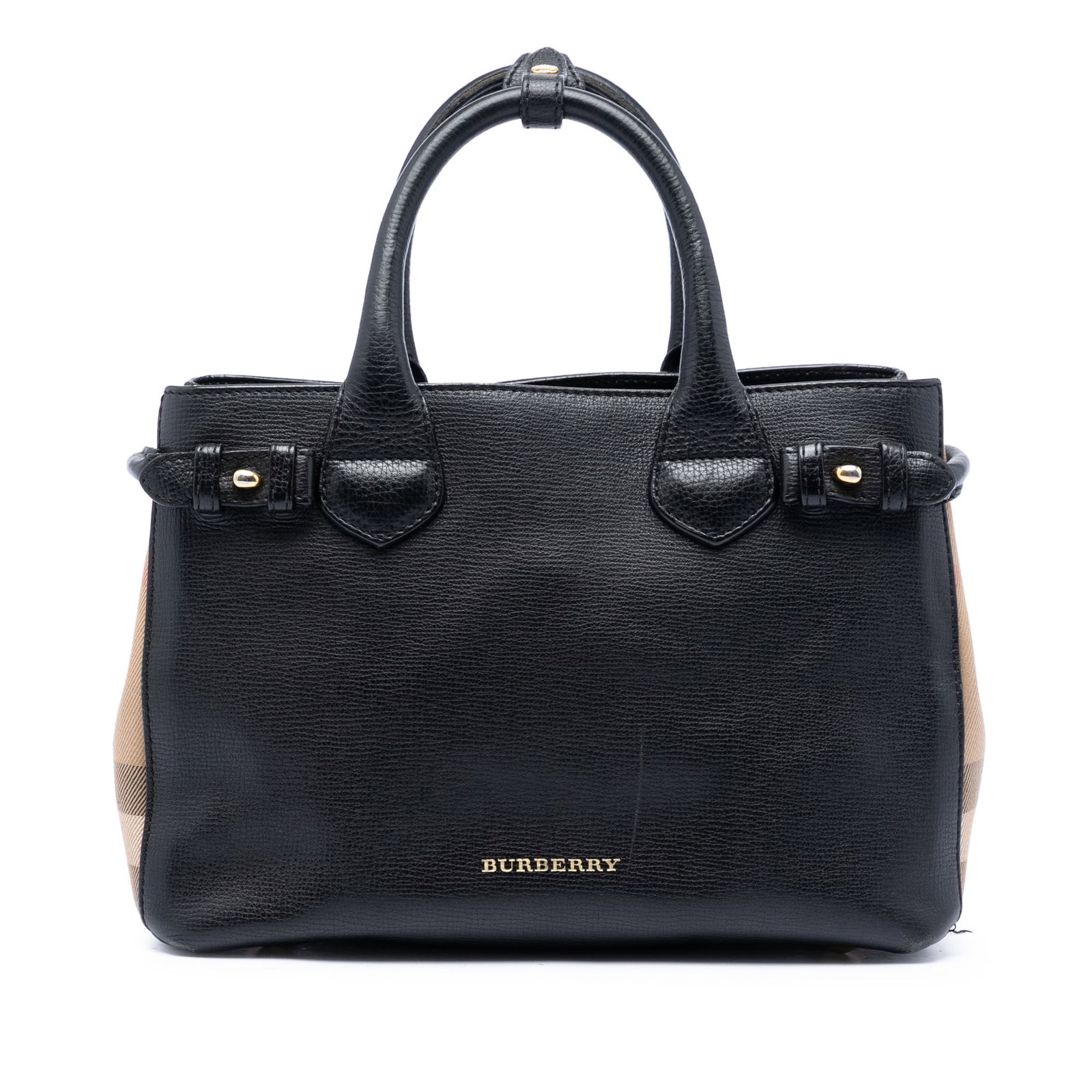 Burberry Banner Satchel Small House Check Leather Handbag: Burberry Banner Satchel Small House Check Leather Handbag Burberry Small House Check and Leather Banner Satchel crafted with a leather body and canvas trim. This satchel features rolled leather handle