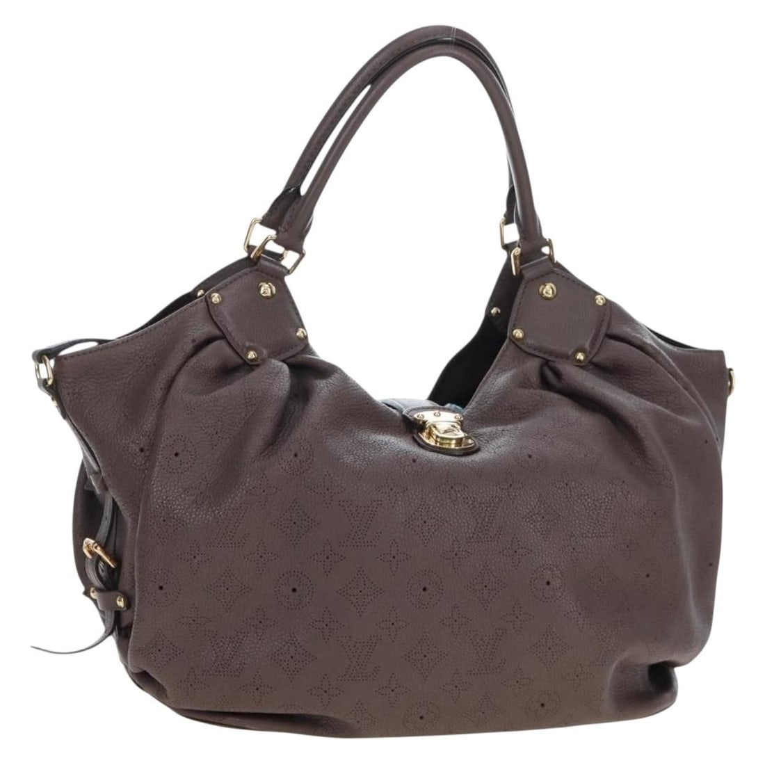 Louis Vuitton M95714 Mahina XL Monogram Leather Tote Brown: Louis Vuitton M95714 Mahina XL Monogram Leather Tote Brown Louis Vuitton Monogram Punching Mahina XL Tote Bag in brown leather and monogram canvas. It comes with a dust bag and was made in France. The