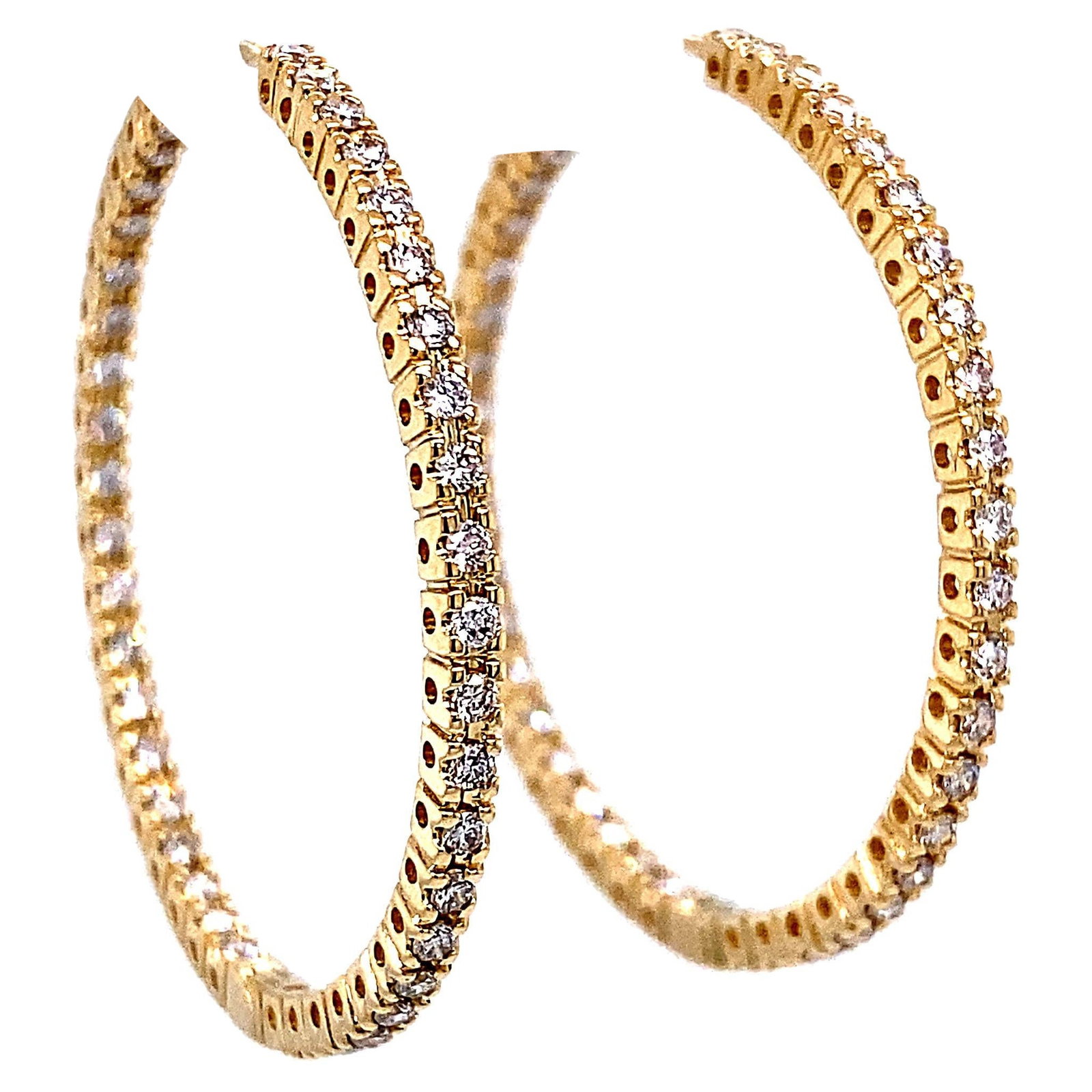 Contemporary 1.07 Carat Round Diamond Hoop Earrings 14k Yellow Gold: Contemporary 1.07 Carat Round Diamond Hoop Earrings 14k Yellow Gold Elevate your elegance with these stunning contemporary round diamond hoop earrings, crafted from luxurious 14k yellow gold. Each ear