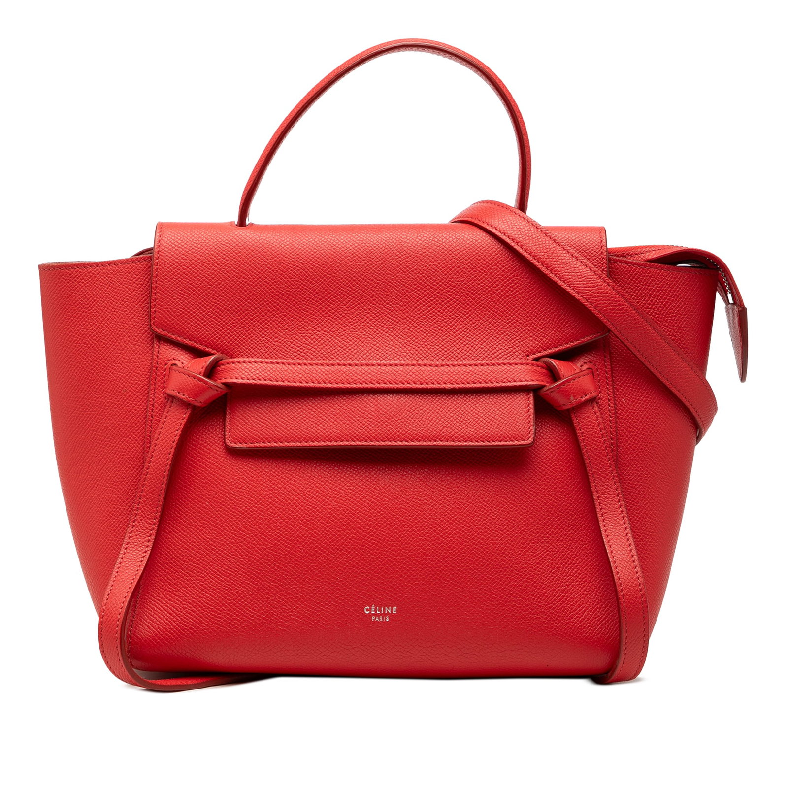 Celine Micro Belt Bag Red Grained Calfskin Leather: Celine Micro Belt Bag Red Grained Calfskin Leather Celine Micro Grained Calfskin Belt Bag in red leather, made in Italy. It features a leather body, flat leather handle, detachable leather strap, top 