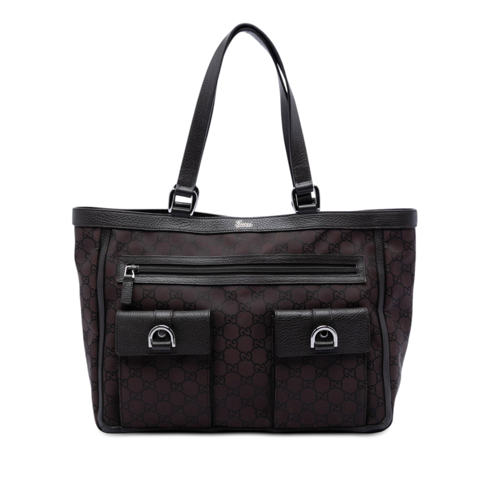 Gucci Abbey D-Ring Brown Nylon Tote Bag with Leather Trim (1 of 7)