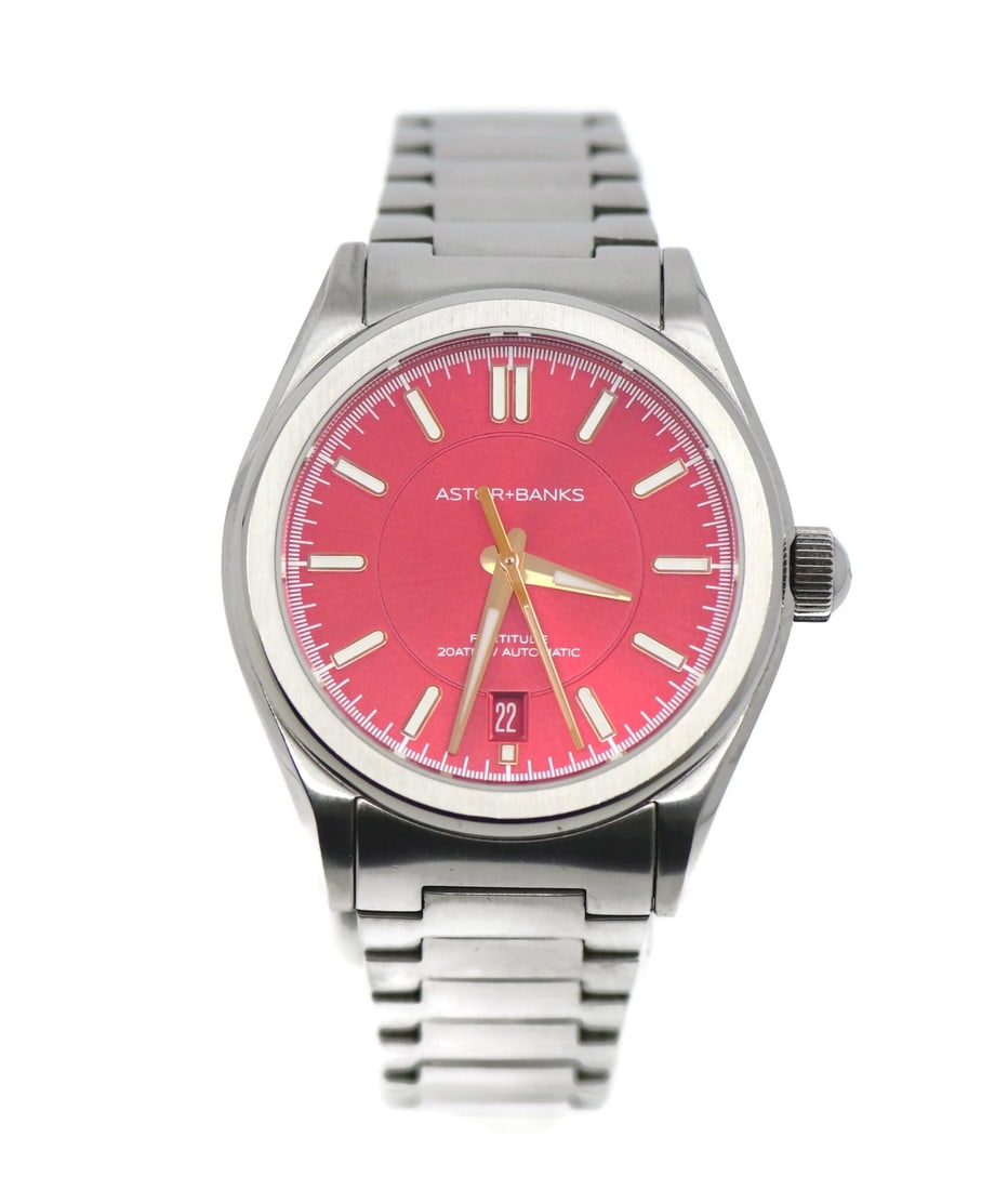 Astor & Banks Fortitude automatic wristwatch stainless steel red dial S2.015 (1 of 5)