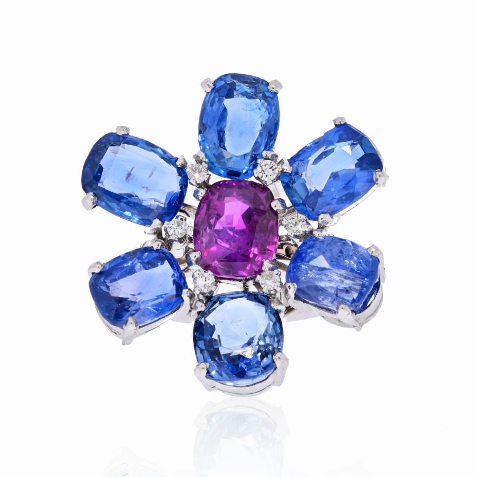 Handmade Platinum Flower Ring with Ceylon Purple Sapphire Center (1 of 1)