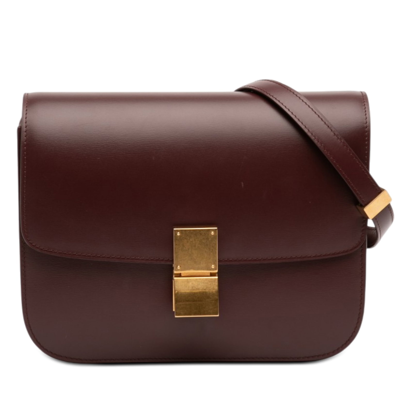 Celine Classic Box Medium Calfskin Shoulder Bag Red: Celine Classic Box Medium Calfskin Shoulder Bag Red Celine Medium Calfskin Classic Box bag in red leather, made in Italy. It features a calf leather body, an adjustable flat leather strap, a front fla