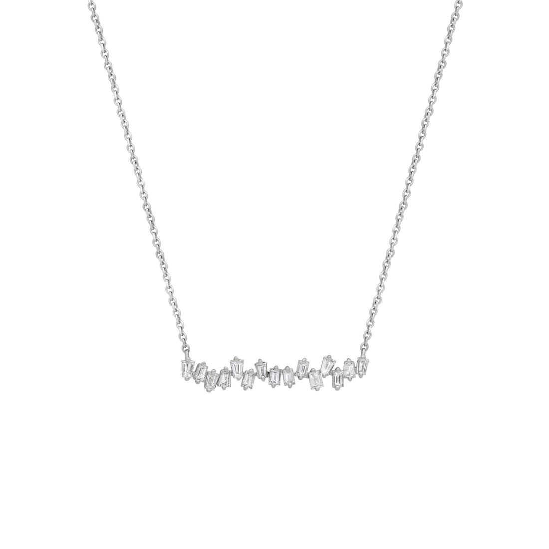 Rachel Koen 1.00ct Baguette Diamond Bar Necklace 18K White Gold (1 of 7)