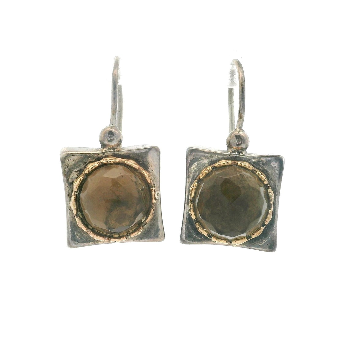 Vintage Sterling Silver Yellow Gold Plated Smokey Quartz Dangle Earrings (1 of 5)