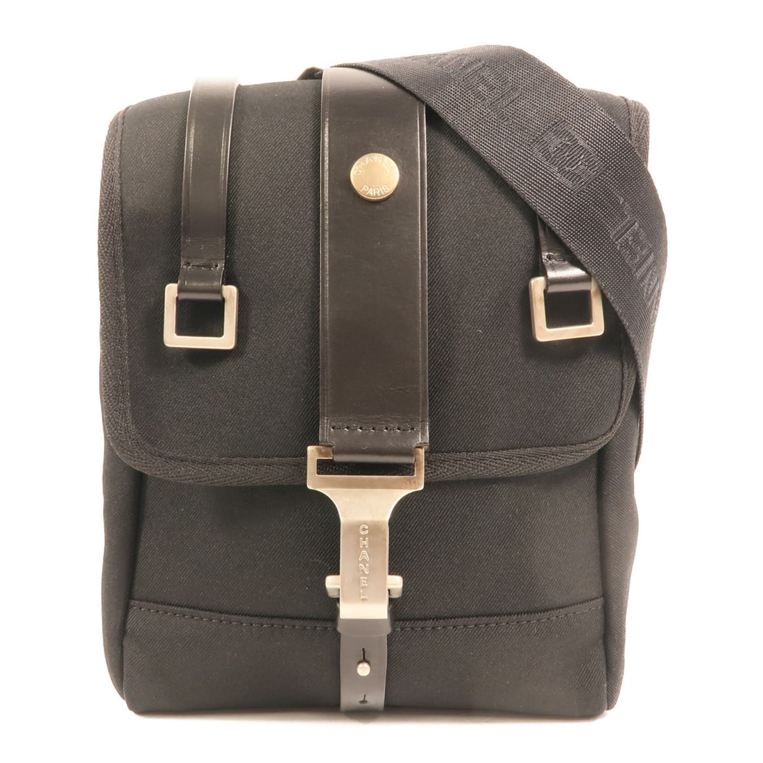 CHANEL Sports Line CC Canvas Shoulder Bag Black SHW: CHANEL Sports Line CC Canvas Shoulder Bag Black SHW CHANEL CC SHW Sports Line shoulder bag in black canvas, made in France. This women's regular-size bag features a black frame color, a shoulder strap