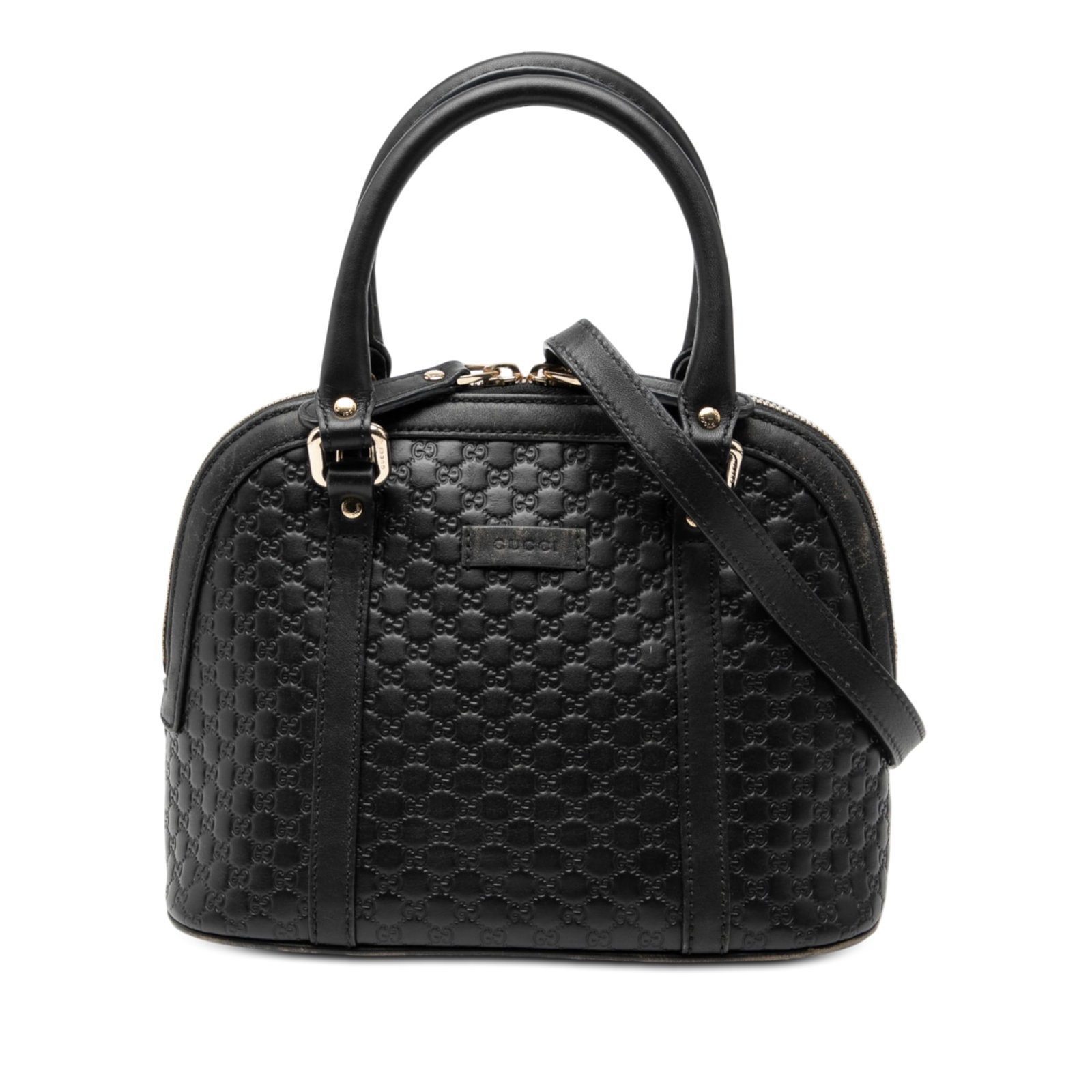 Black Leather Mini Dome Satchel by Gucci Microguccissima (1 of 7)