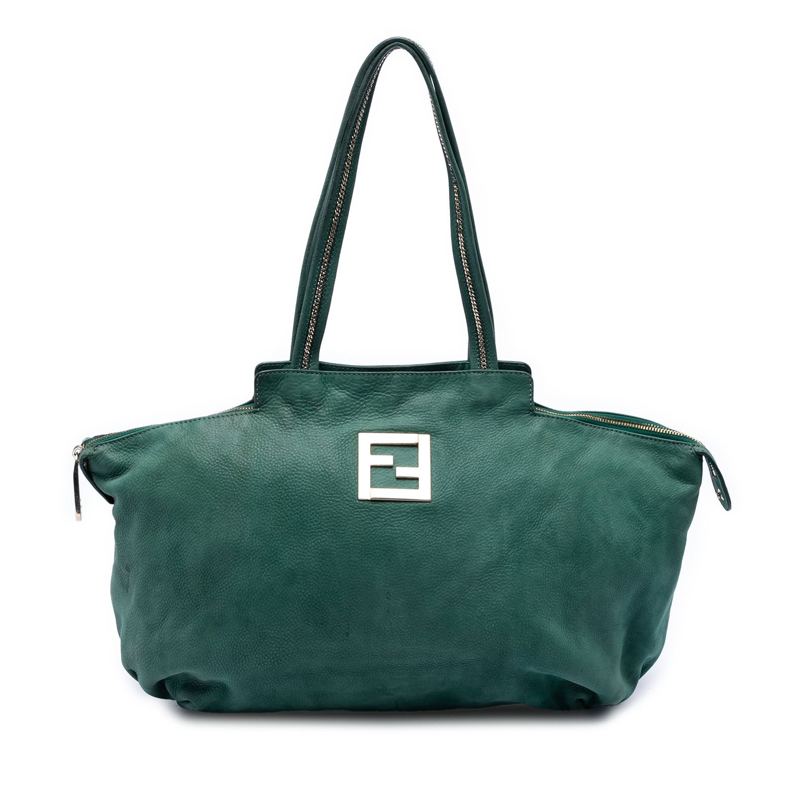 Fendi Medium FF Chain Strap Nubuck Leather Tote Bag: Fendi Medium FF Chain Strap Nubuck Leather Tote Bag This Fendi Medium FF Nubuck Chains Tote is a leather tote bag made in Italy. It features a nubuck leather body, flat leather straps with chain hardw