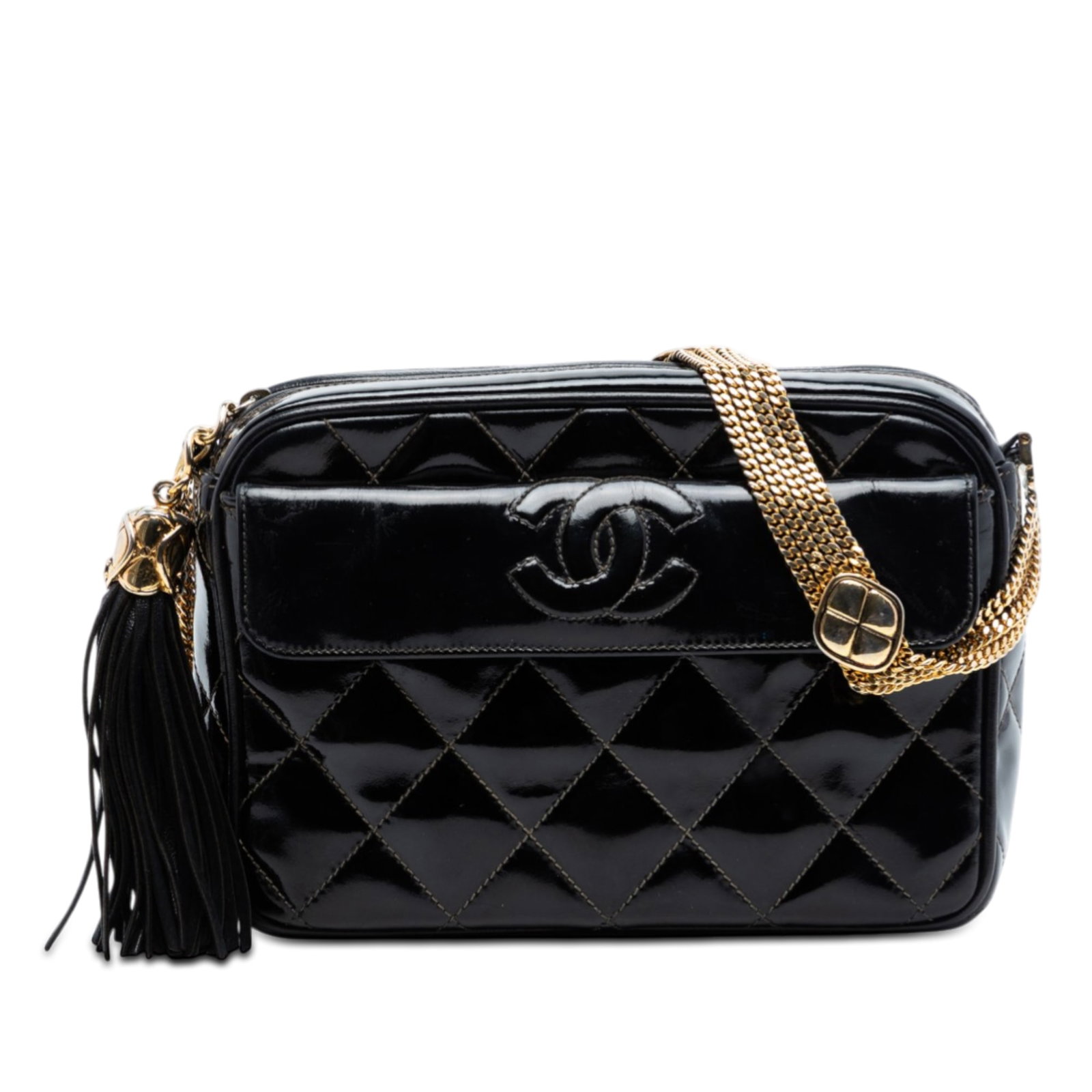 Chanel black patent quilted camera shoulder bag CC (1 of 7)