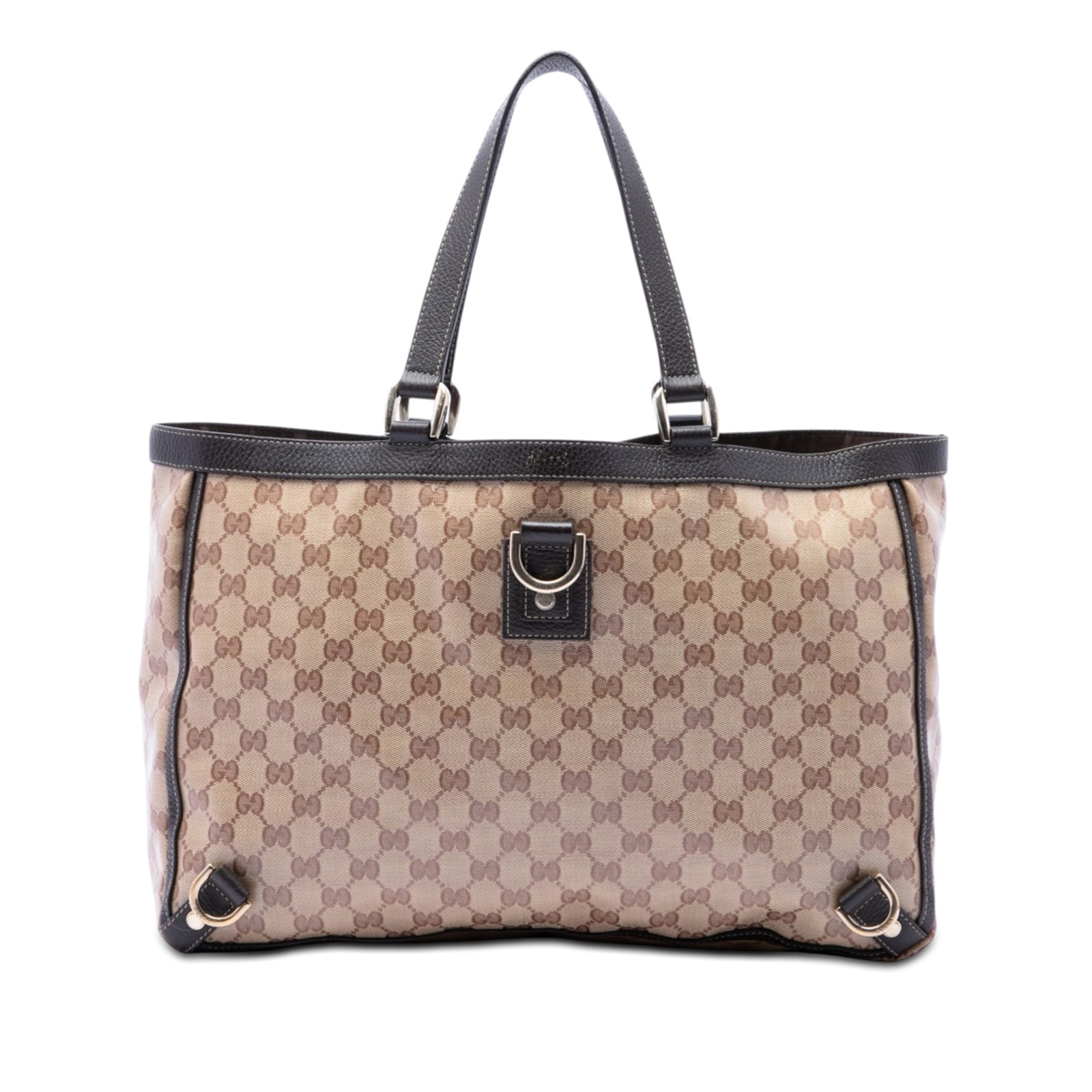 Gucci Abbey D Ring GG Crystal Tote Bag Beige: Gucci Abbey D Ring GG Crystal Tote Bag Beige Gucci GG Crystal Abbey D Ring tote bag in beige coated canvas with leather trim. This tote features flat leather straps, an open top with a magnetic closur