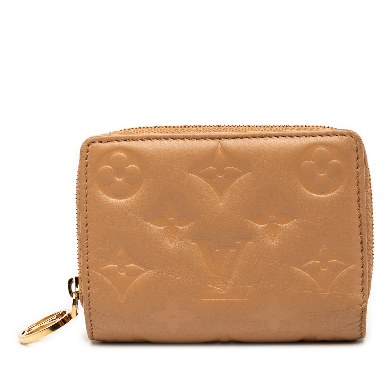 Lou Coussin Wallet in Monogram Embossed Lambskin by Louis Vuitton: Lou Coussin Wallet in Monogram Embossed Lambskin by Louis Vuitton This Louis Vuitton Lou Coussin wallet is crafted from monogram-embossed lambskin leather in brown. It features a flap with snap button
