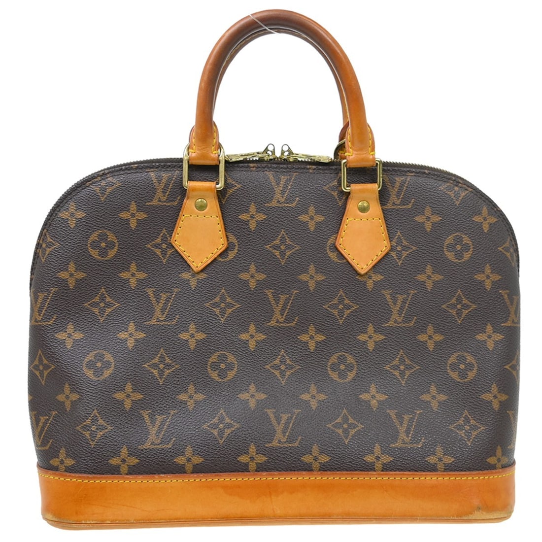 Louis Vuitton Alma Monogram Canvas Handbag M51130 FL1003: Louis Vuitton Alma Monogram Canvas Handbag M51130 FL1003 Vintage Louis Vuitton Alma handbag in Monogram canvas with leather trim and double handles. This medium handbag features a zip closure, brown c