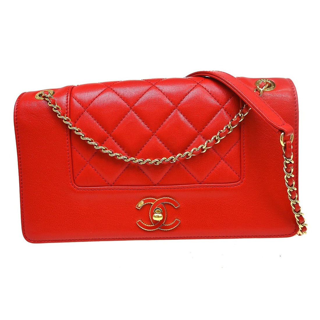 Chanel Straight Flap Red Lambskin Shoulder Bag (1 of 8)