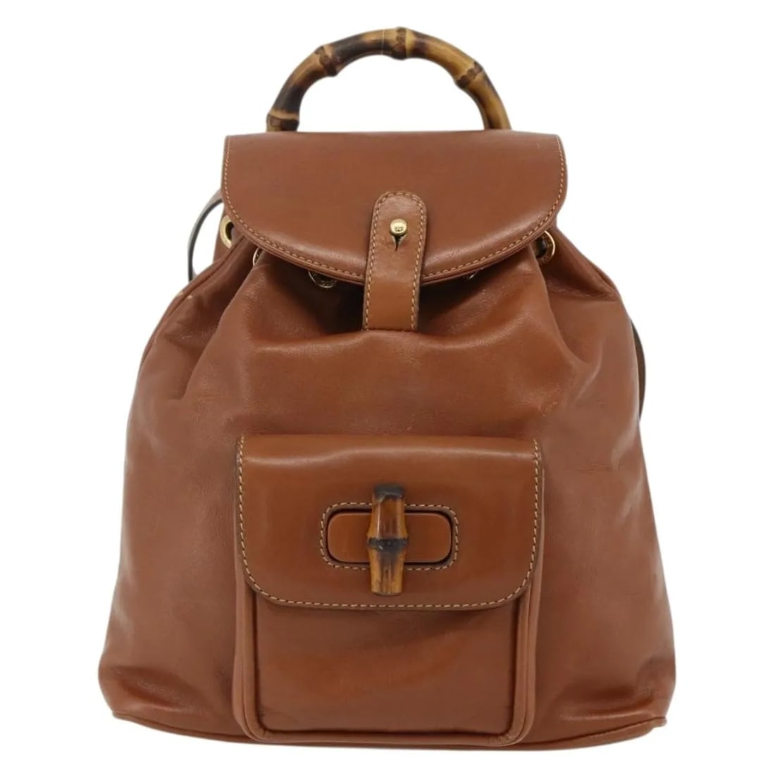 Gucci Vintage Bamboo Brown Leather Backpack Italy: Gucci Vintage Bamboo Brown Leather Backpack Italy This Gucci Vintage Bamboo Backpack features a classic brown leather exterior with bamboo accents. Designed for women, it showcases a structured silhou