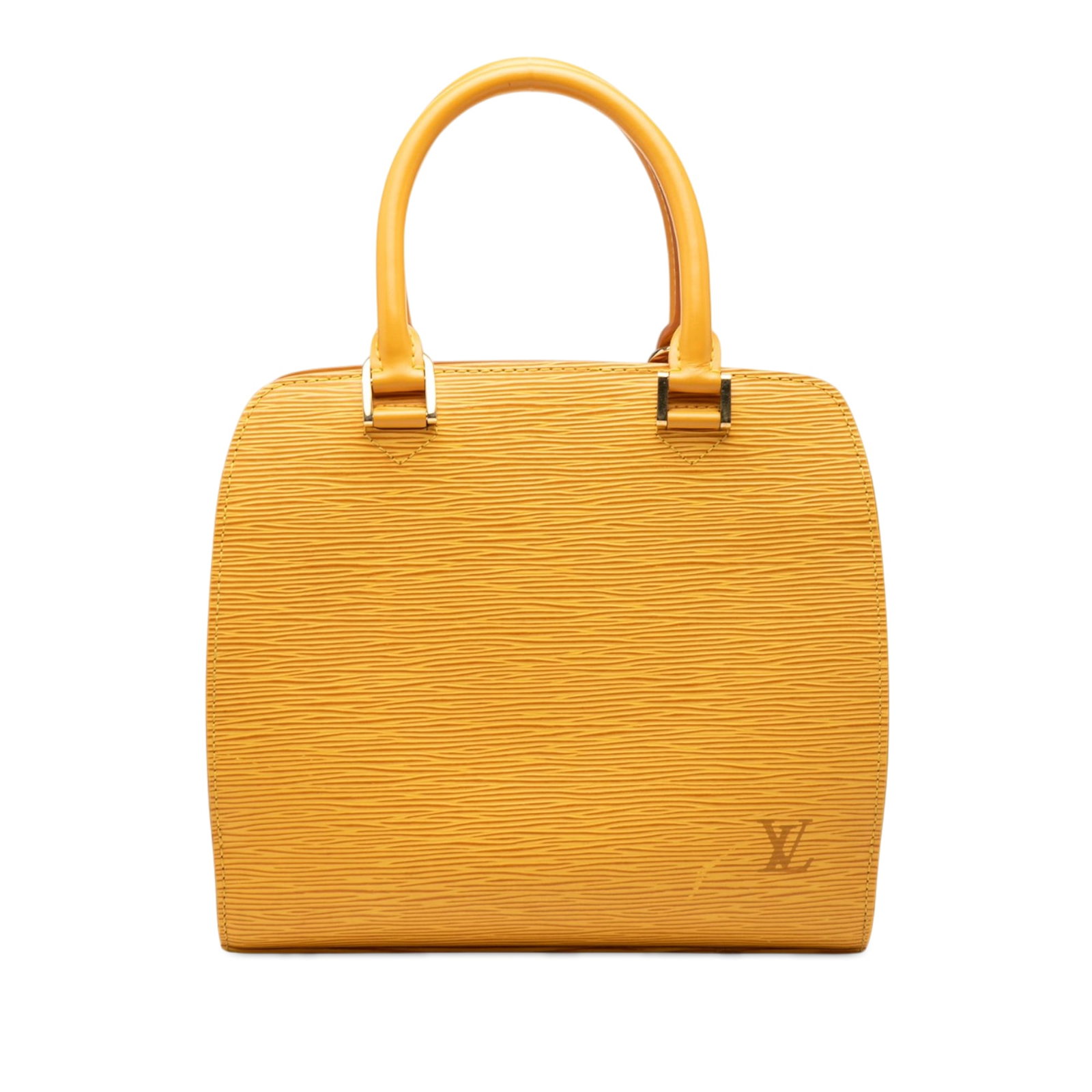 Louis Vuitton Epi leather Pont Neuf handbag: Louis Vuitton Epi leather Pont Neuf handbag The Louis Vuitton Epi Pont Neuf bag features a distinctive yellow epi leather body, rolled leather handles, and a top zip-around closure. The interior is de