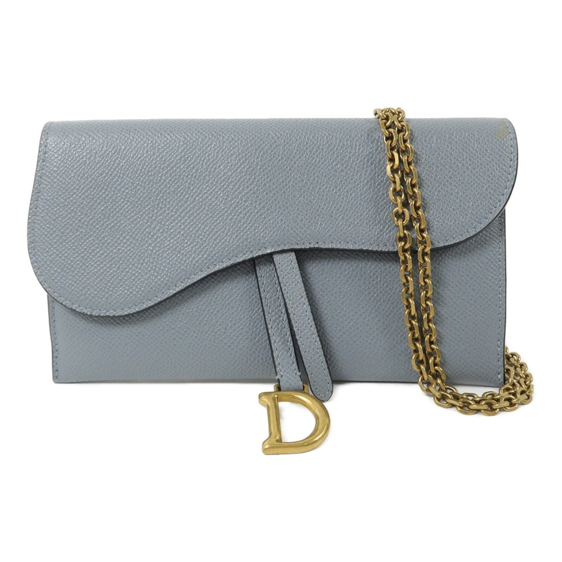 Dior CD Saddlie calfskin wallet on chain bag blue: Dior CD Saddlie calfskin wallet on chain bag blue Christian Dior CD Saddle Wallet On Chain shoulder bag in blue calfskin leather. This wallet-on-chain style features a flap closure, an outside open po