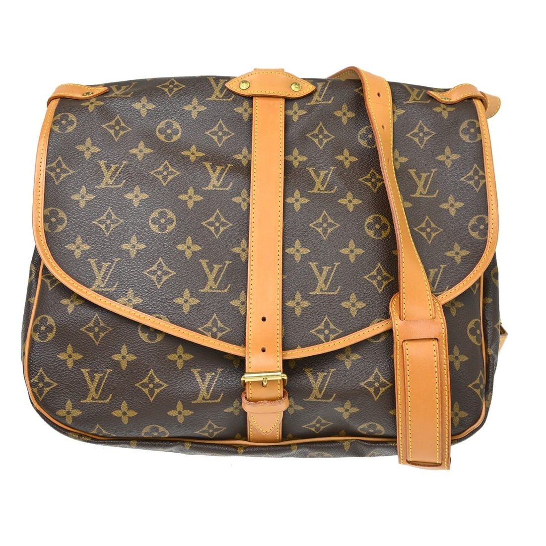 Louis Vuitton Saumur 35 Monogram Crossbody Shoulder Bag M42254: Louis Vuitton Saumur 35 Monogram Crossbody Shoulder Bag M42254 Louis Vuitton Saumur 35 shoulder bag in Monogram canvas and leather, made in France. It features a buckle closure, brown exterior and lin