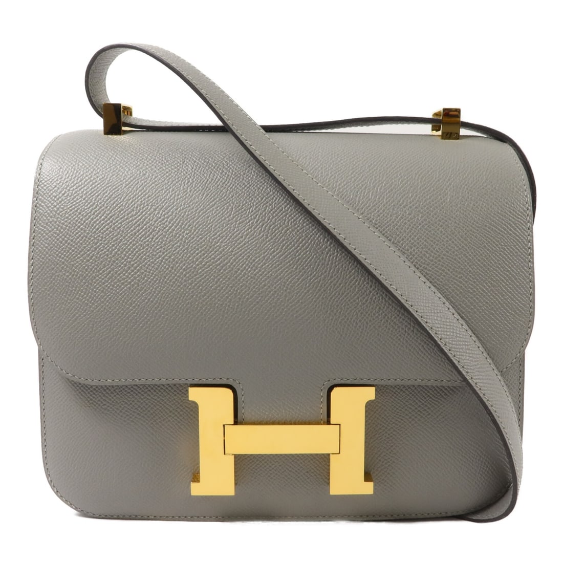 Hermes Constance 24 Epsom Calfskin Shoulder Bag Gris Mouette GHW: Hermes Constance 24 Epsom Calfskin Shoulder Bag Gris Mouette GHW The Hermes Constance 24 shoulder bag is crafted in Epsom leather and calfskin (cowhide) in Gris Mouette. It features a flap closure, an
