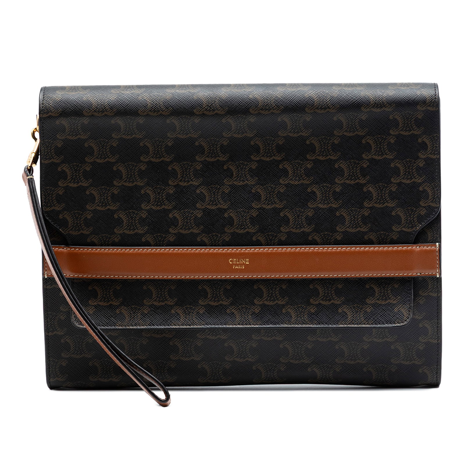 Celine Triomphe Brown Coated Canvas Wristlet Clutch Pouch (1 of 6)