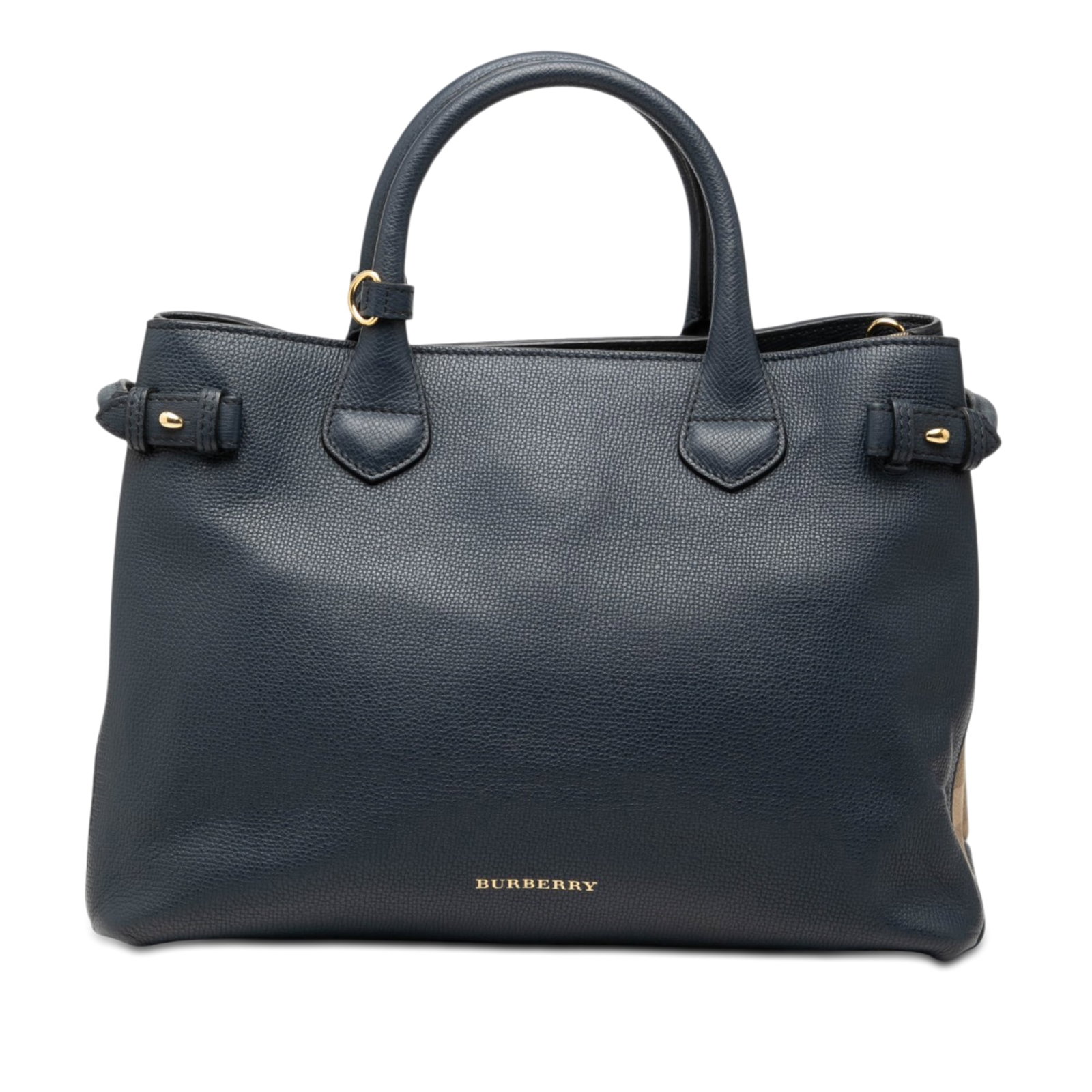 Burberry Banner Medium Satchel in Blue Leather House Check: Burberry Banner Medium Satchel in Blue Leather House Check Burberry Medium Leather and House Check Banner Satchel in blue leather, made in Italy. This satchel features rolled leather handles, a detach