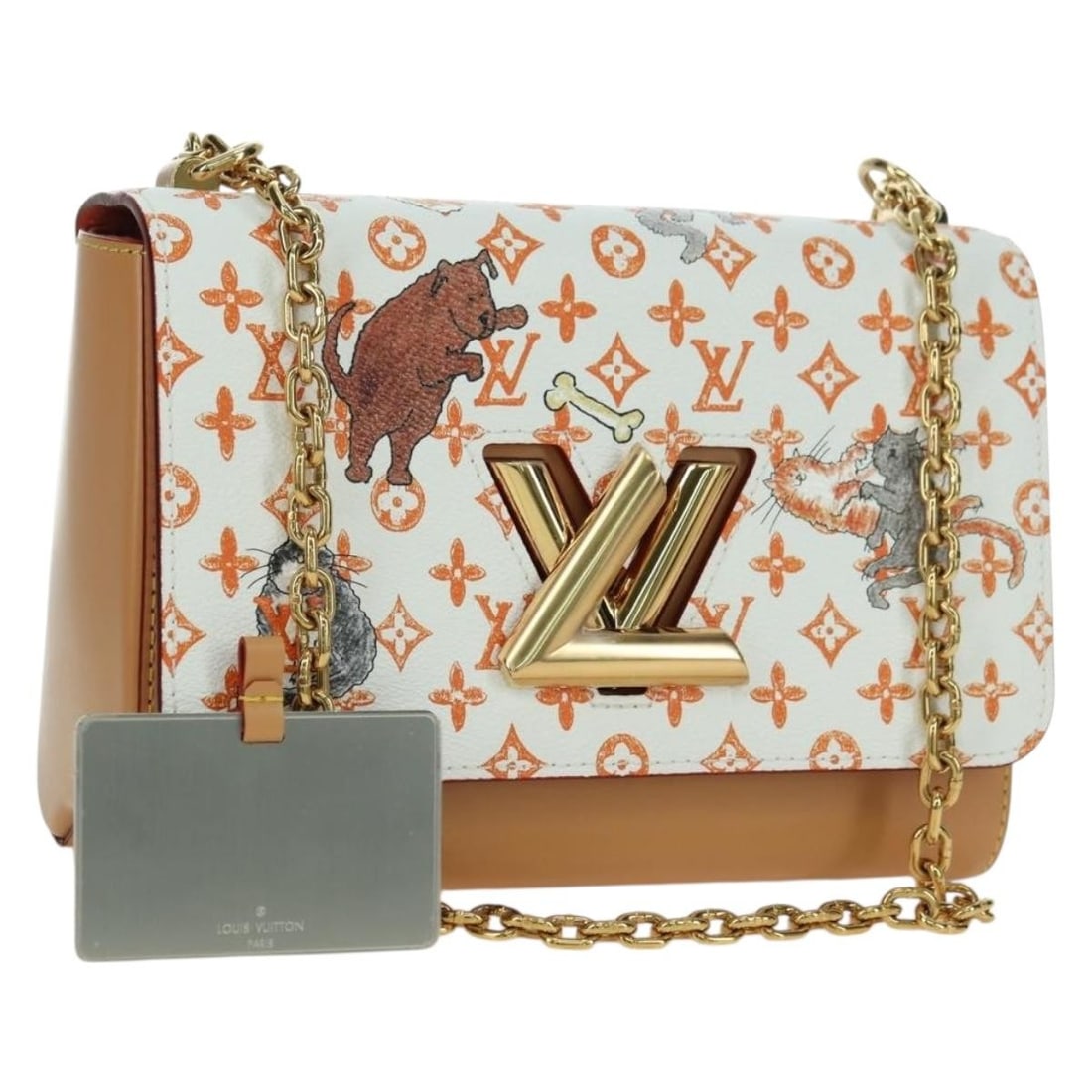 Louis Vuitton Catgram Twist MM Monogram Canvas Shoulder Bag M44460: Louis Vuitton Catgram Twist MM Monogram Canvas Shoulder Bag M44460 Louis Vuitton Catgram Twist MM shoulder bag in Monogram/White Monogram Canvas, made in France. It comes with a dust bag and mirror. T