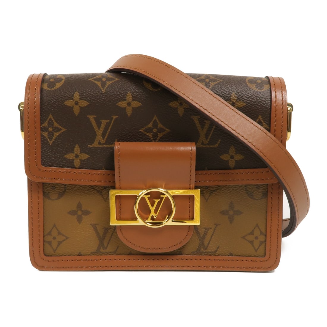 Louis Vuitton Mini Dauphine M45959 Shoulder Bag Monogram Reverse Brown: Louis Vuitton Mini Dauphine M45959 Shoulder Bag Monogram Reverse Brown A Louis Vuitton Mini Dauphine shoulder bag in Monogram Reverse Brown, model M45959. It is made from PVC coated canvas and feature