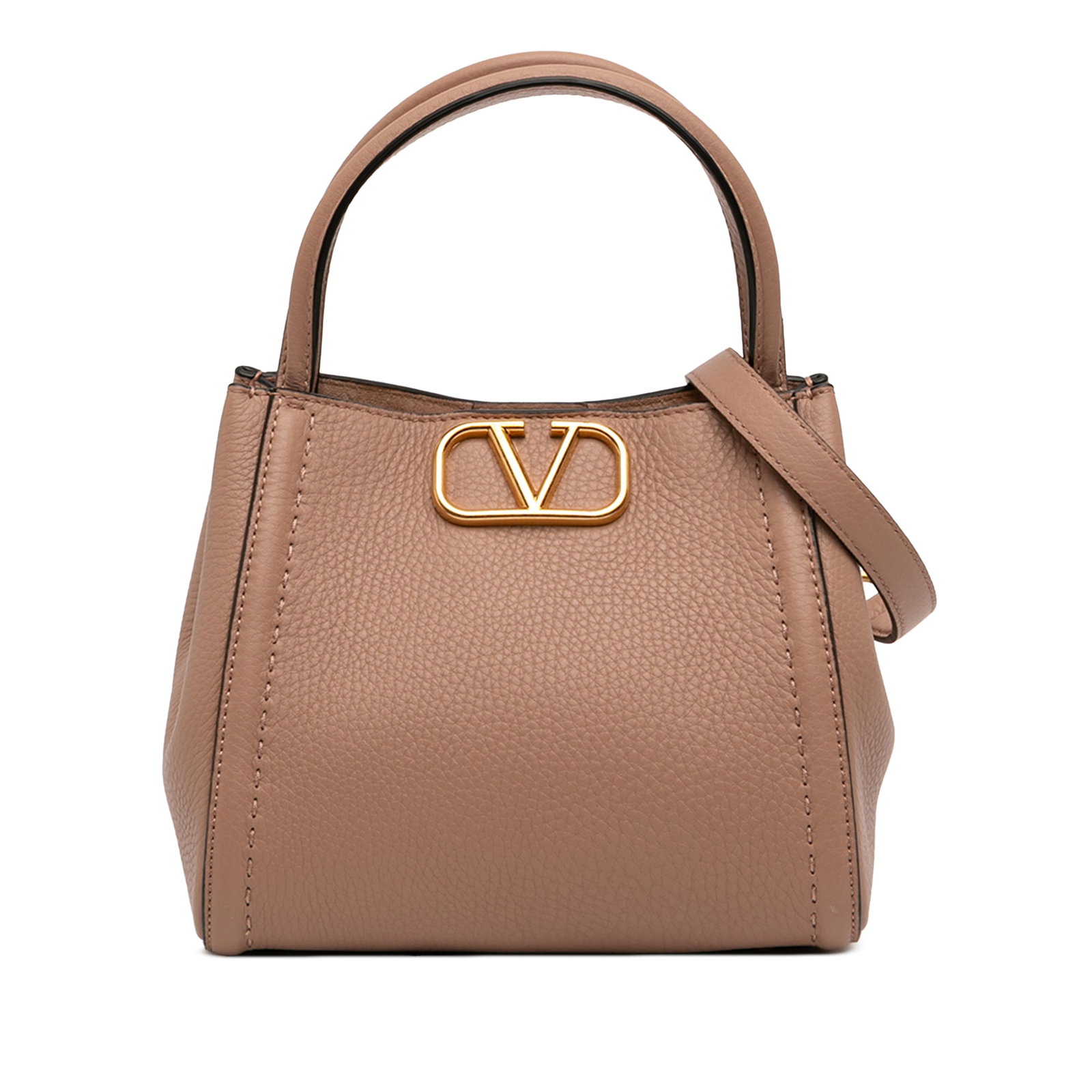 Valentino Alltime Small Satchel in Brown Grainy Calfskin (1 of 7)