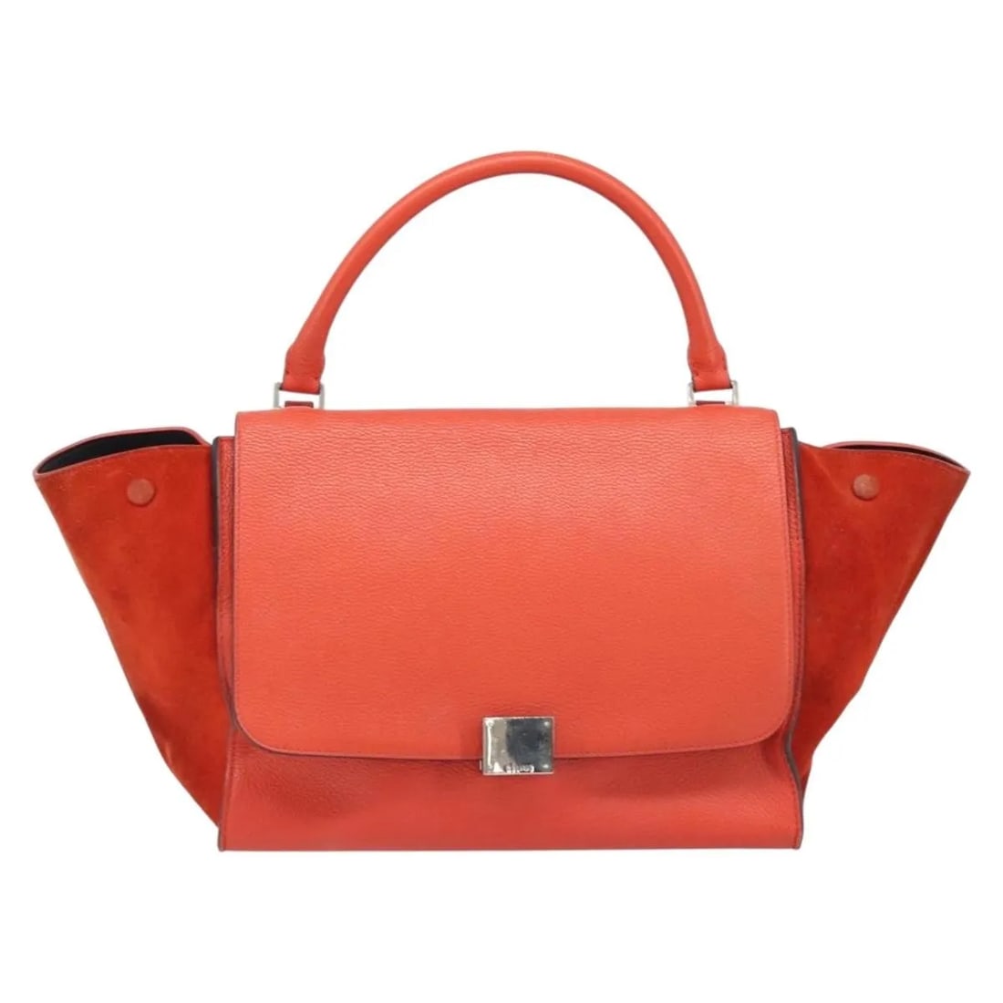 Celine Trapeze orange leather shoulder bag: Celine Trapeze orange leather shoulder bag This Celine Trapeze Bag features a sophisticated combination of leather and suede in a striking orange color. Designed for women, the bag is crafted in Italy