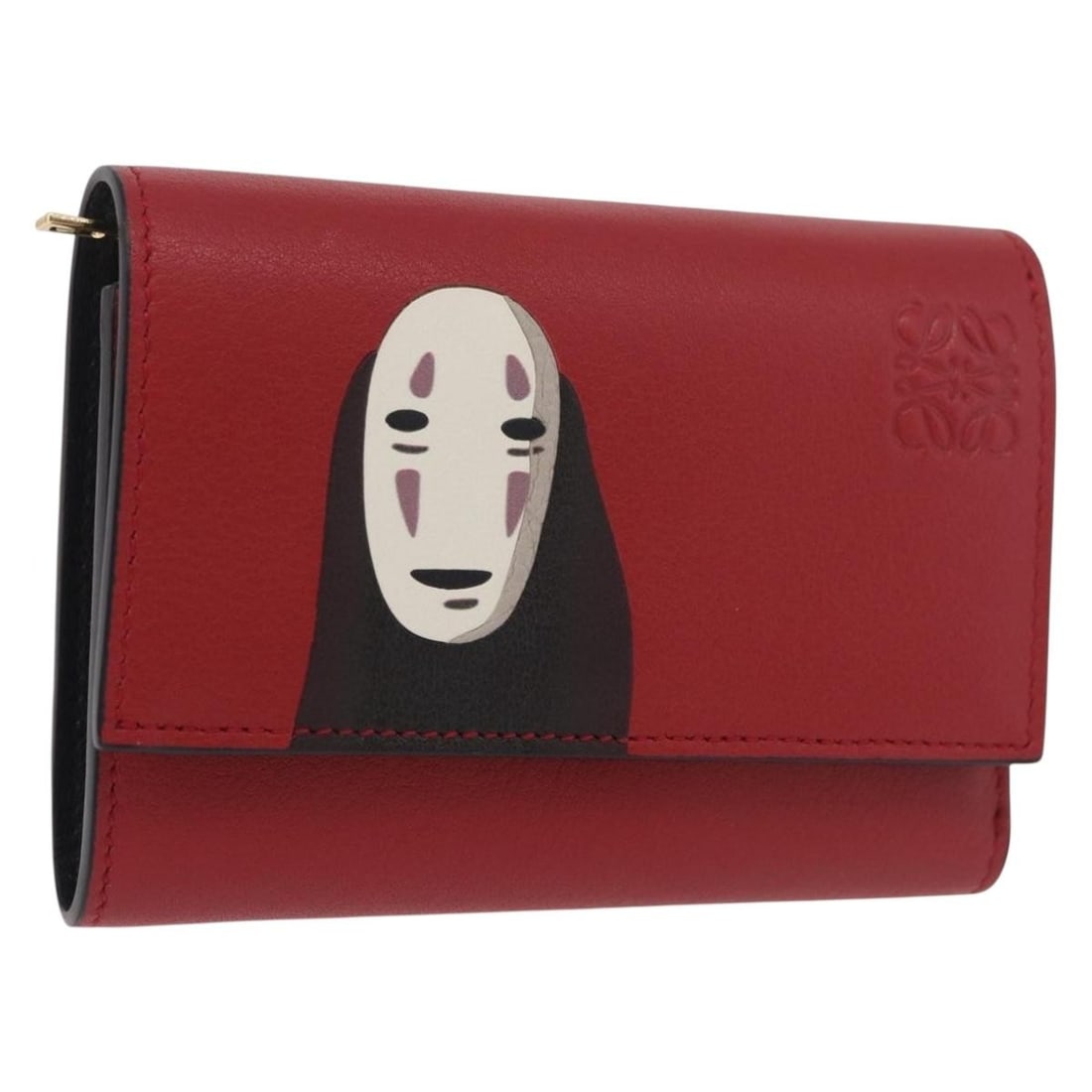 LOEWE No-Face Compact Leather Wallet Red Gold: LOEWE No-Face Compact Leather Wallet Red Gold This LOEWE compact wallet is crafted in leather with a red and gold color combination. It is a women's wallet made in Spain and comes with a dust bag and 