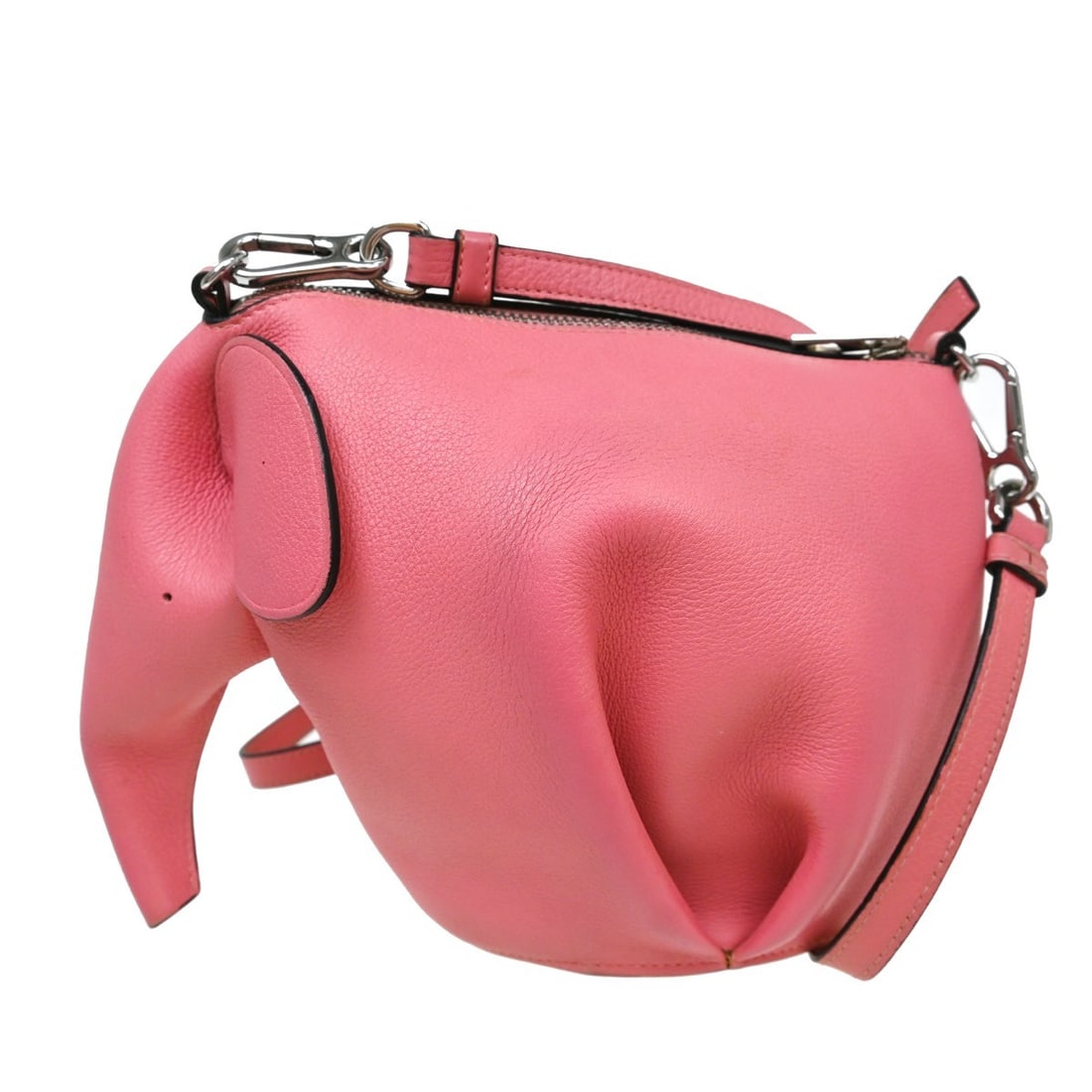 Loewe Elephant Small Pink Leather Shoulder Bag: Loewe Elephant Small Pink Leather Shoulder Bag Pink Loewe shoulder bag from the Loewe Elephant product line, made in Spain from leather. It features a shoulder strap, inner pockets, and a small size. 