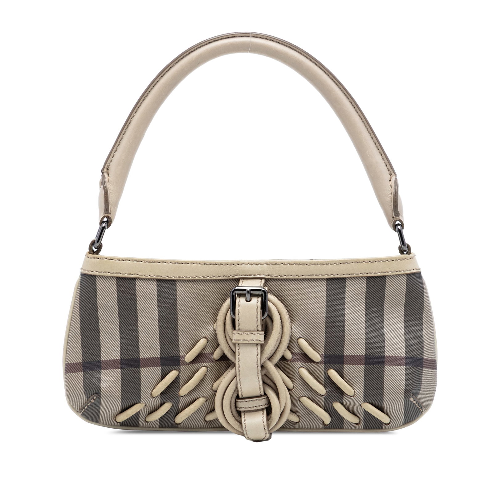 Burberry Shoulder Bag Smoke Check Pattern Coated Canvas and Leather Trim (1 of 7)