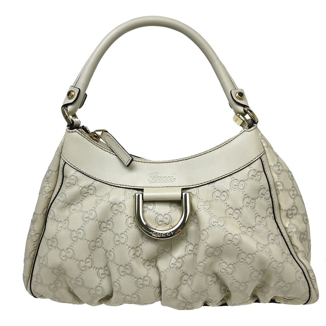 Gucci Guccissima Ivory Leather Top Handle Handbag 190525 497927: Gucci Guccissima Ivory Leather Top Handle Handbag 190525 497927 Gucci Ivory Guccissima handbag in a medium top handle style, made of leather and produced in Italy. The bag is vintage and presented in 