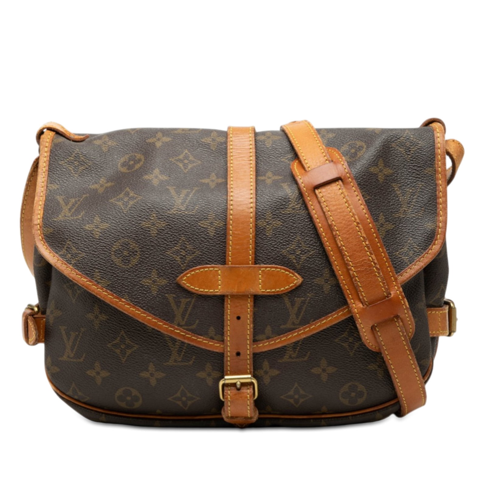 Louis Vuitton Saumur 25 Monogram Canvas Shoulder Bag Brown France: Louis Vuitton Saumur 25 Monogram Canvas Shoulder Bag Brown France The Louis Vuitton Monogram Saumur 25 features a classic monogram canvas body with an adjustable flat leather shoulder strap. This bag 