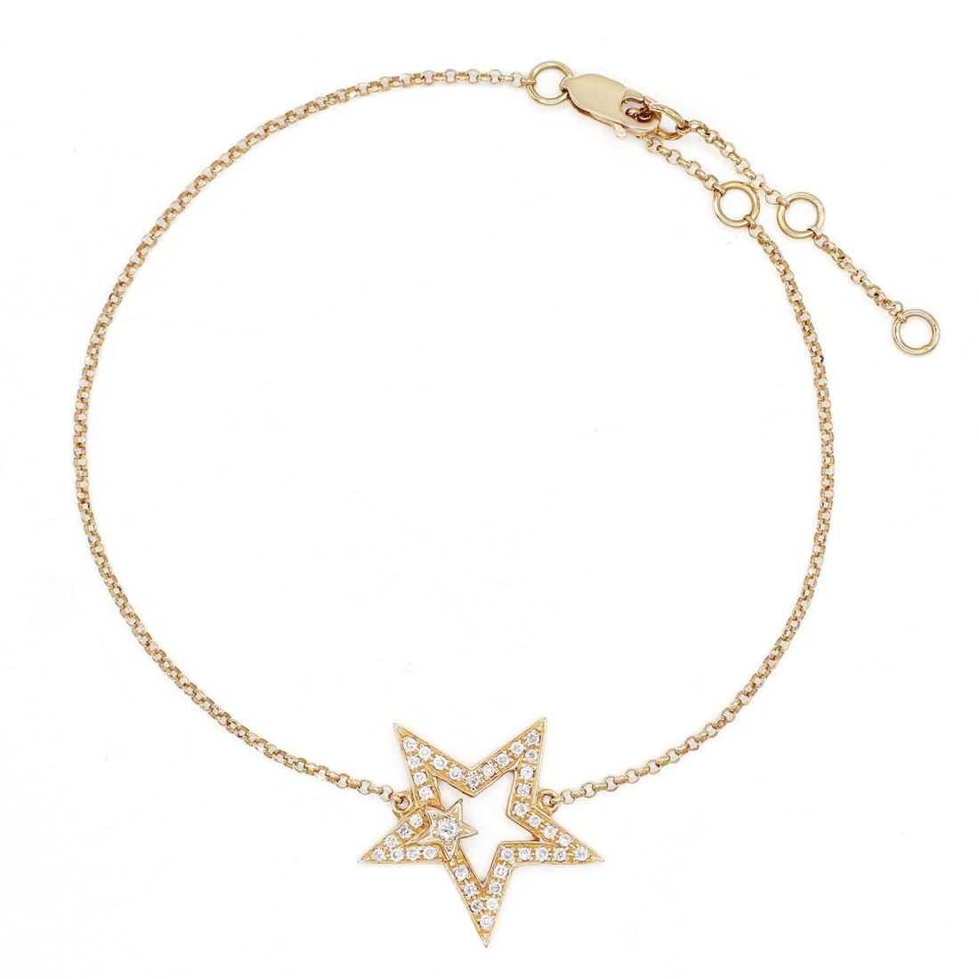Rachel Koen 18K Rose Gold Diamond Star Chain Bracelet 0.19cttw: Rachel Koen 18K Rose Gold Diamond Star Chain Bracelet 0.19cttw Illuminate your wrist with the exquisite Rachel Koen Diamond Star Chain Bracelet, crafted from luxurious 18K rose gold. This elegant brac