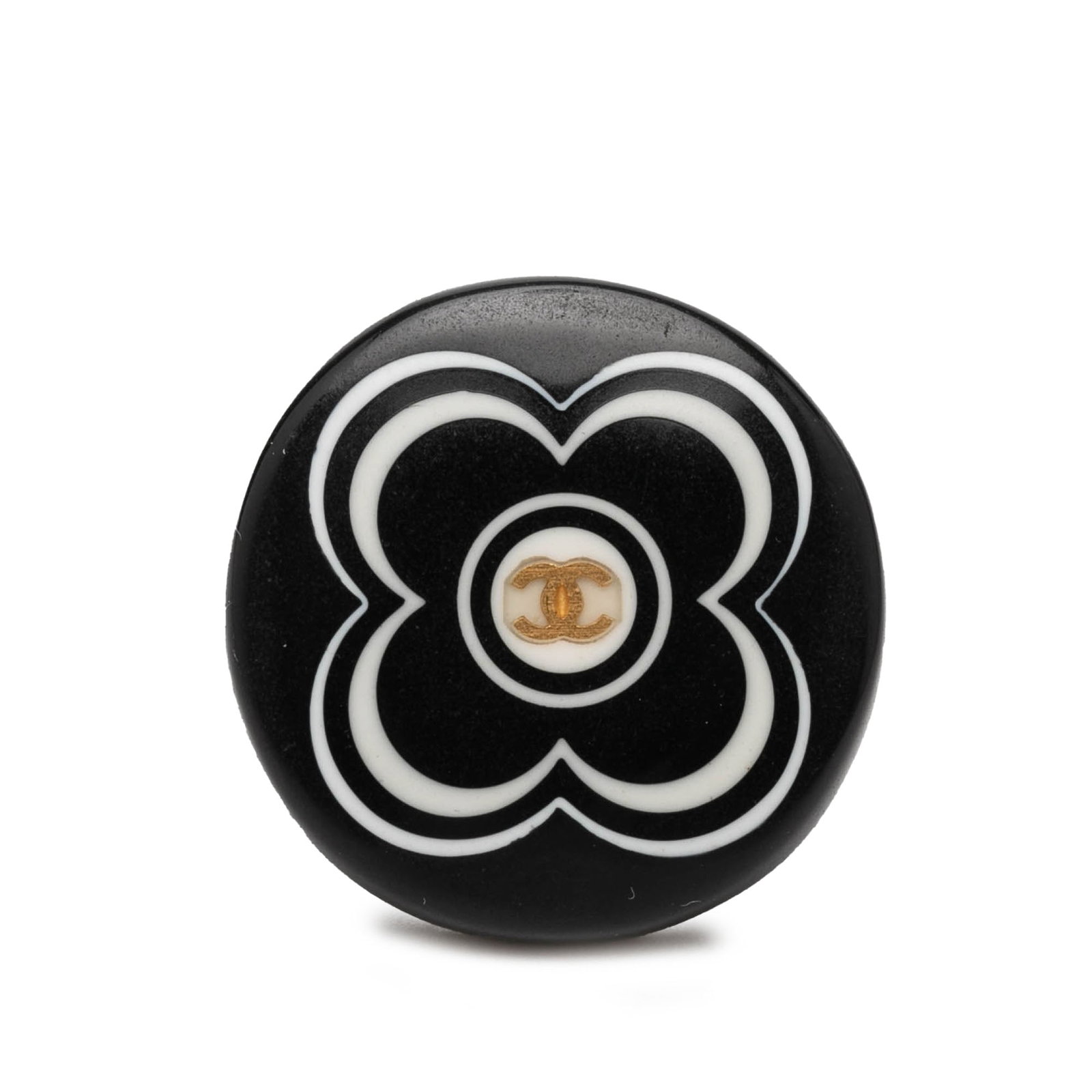 Chanel Camellia CC Logo Resin Ring Gold Tone (1 of 4)