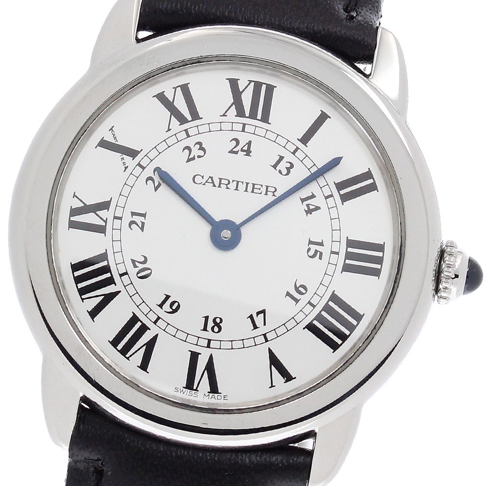 Cartier Ronde Solo SM Womens Quartz Watch Ref W6700155: Cartier Ronde Solo SM Womens Quartz Watch Ref W6700155 Cartier Ronde Solo SM women's wristwatch with a quartz movement and silver dial. This pre-owned watch features a stainless steel case, leather be