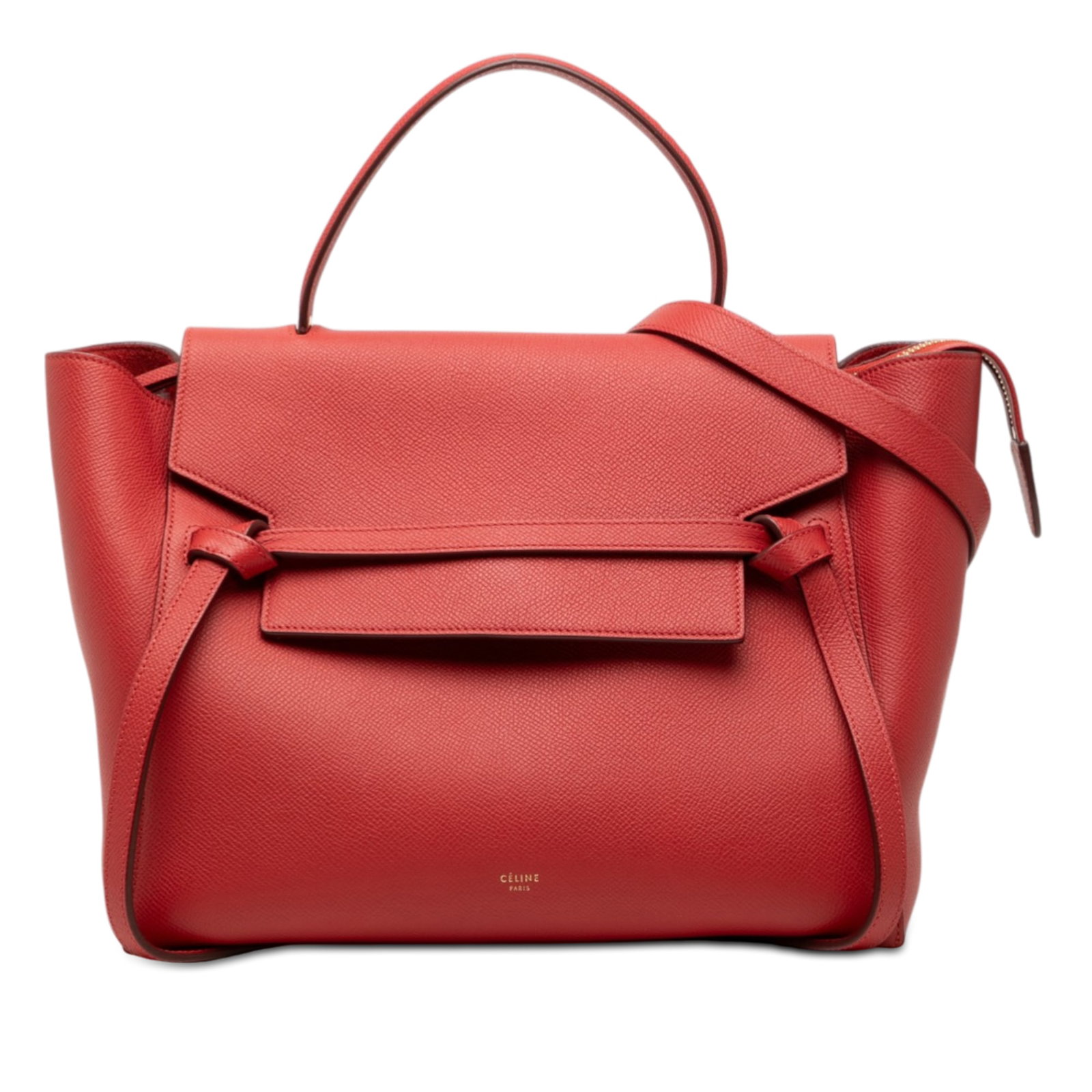 Celine Mini Belt Bag Red Leather Satchel with Detachable Strap: Celine Mini Belt Bag Red Leather Satchel with Detachable Strap This Celine Mini Leather Belt Bag Satchel is crafted from red leather and features a flat leather top handle, a detachable flat leather s