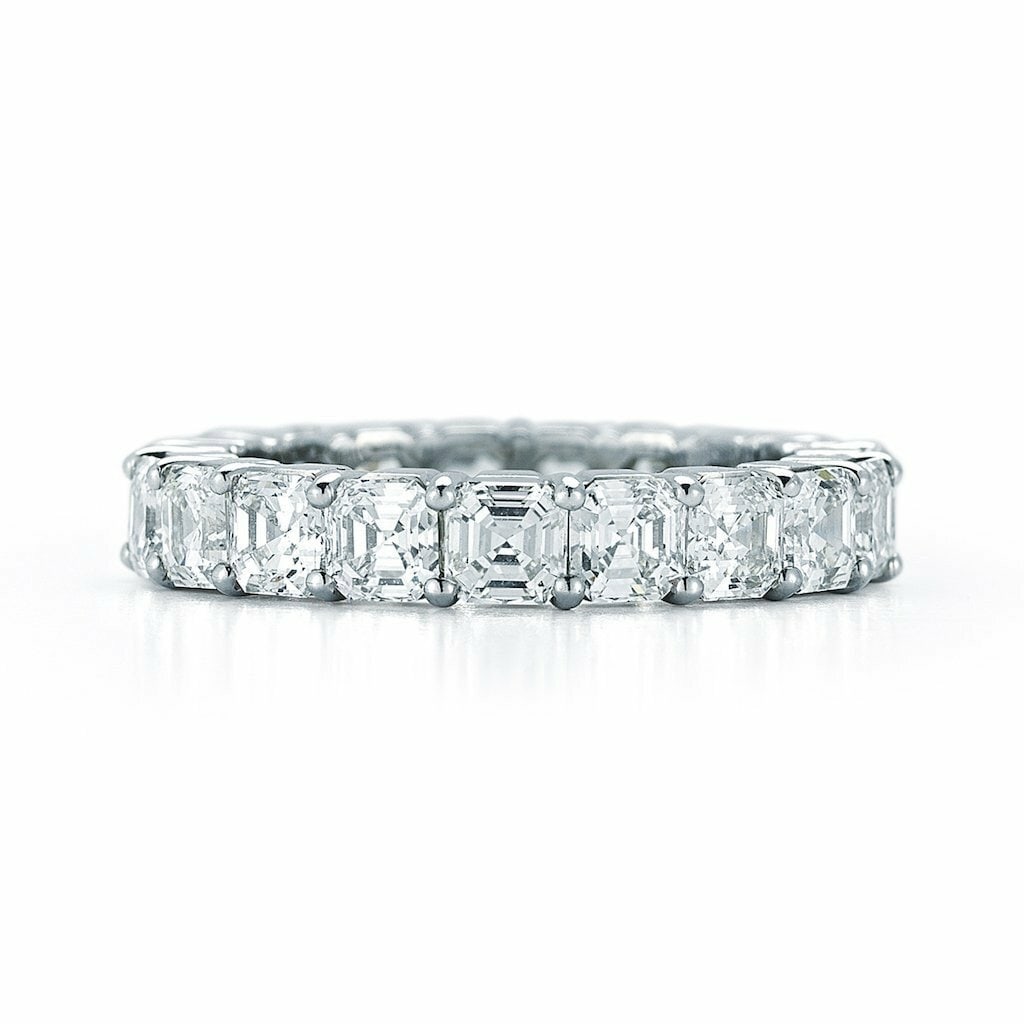Rachel Koen Asscher Cut Diamond Eternity Ring 5.70 cttw Platinum IGI Certified (1 of 2)