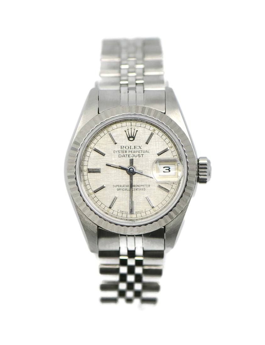 Rolex Lady-Datejust 69174 Stainless Steel Automatic Wristwatch: Rolex Lady-Datejust 69174 Stainless Steel Automatic Wristwatch This Rolex Datejust 69174 is a luxury women's wristwatch featuring a 26 mm polished stainless steel case and a matching stainless steel b
