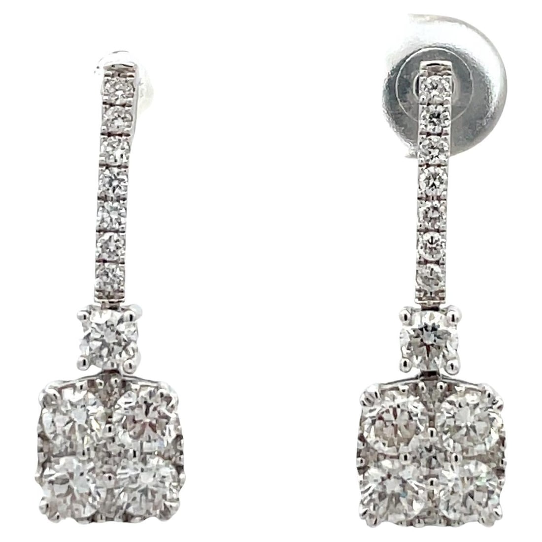 Harbor Diamonds 2 Carat Diamond Drop Earrings 18K White Gold Contemporary (1 of 7)