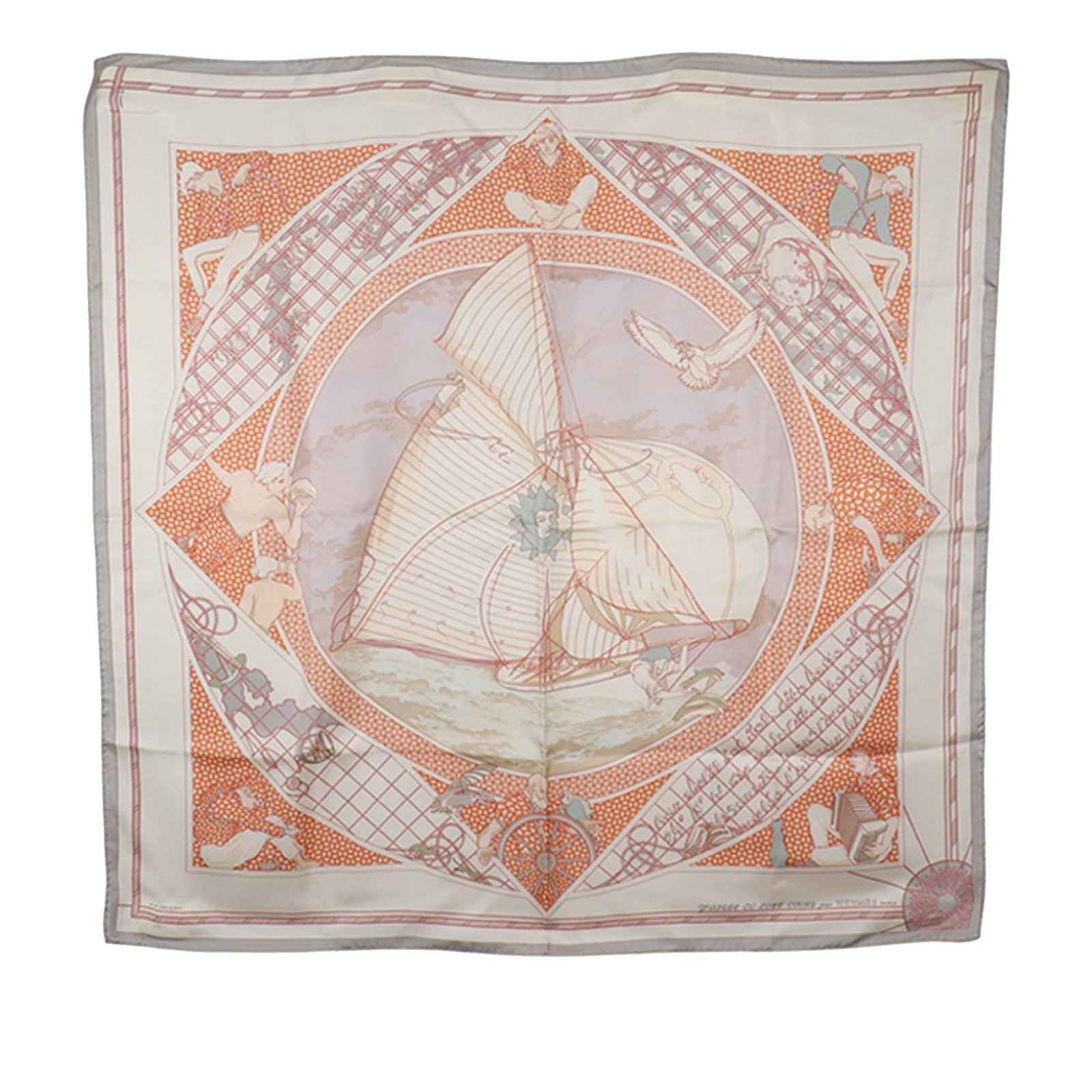 Hermes Voyage Au Long Cours 90 Silk Scarf White: Hermes Voyage Au Long Cours 90 Silk Scarf White Hermes Voyage Au Long Cours Silk Scarf 90 in white, featuring the Voyage au Long Cours print on 100% silk. Made in France, this accessory measures 90 cm