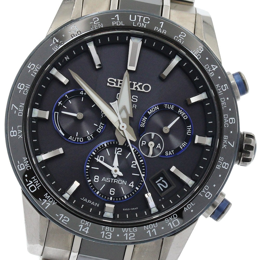Seiko Astron SBXC027 5X53-0AN0 Mens Solar Radio Wristwatch: Seiko Astron SBXC027 5X53-0AN0 Mens Solar Radio Wristwatch Pre-owned SEIKO Astron 2019 Summer Limited Edition men's wristwatch with a black dial and solar radio controlled movement. It features a tita