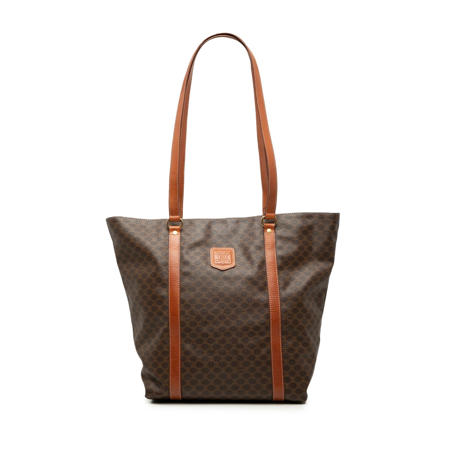 Celine Macadam Brown Coated Canvas Tote Bag Leather Trim (1 of 7)