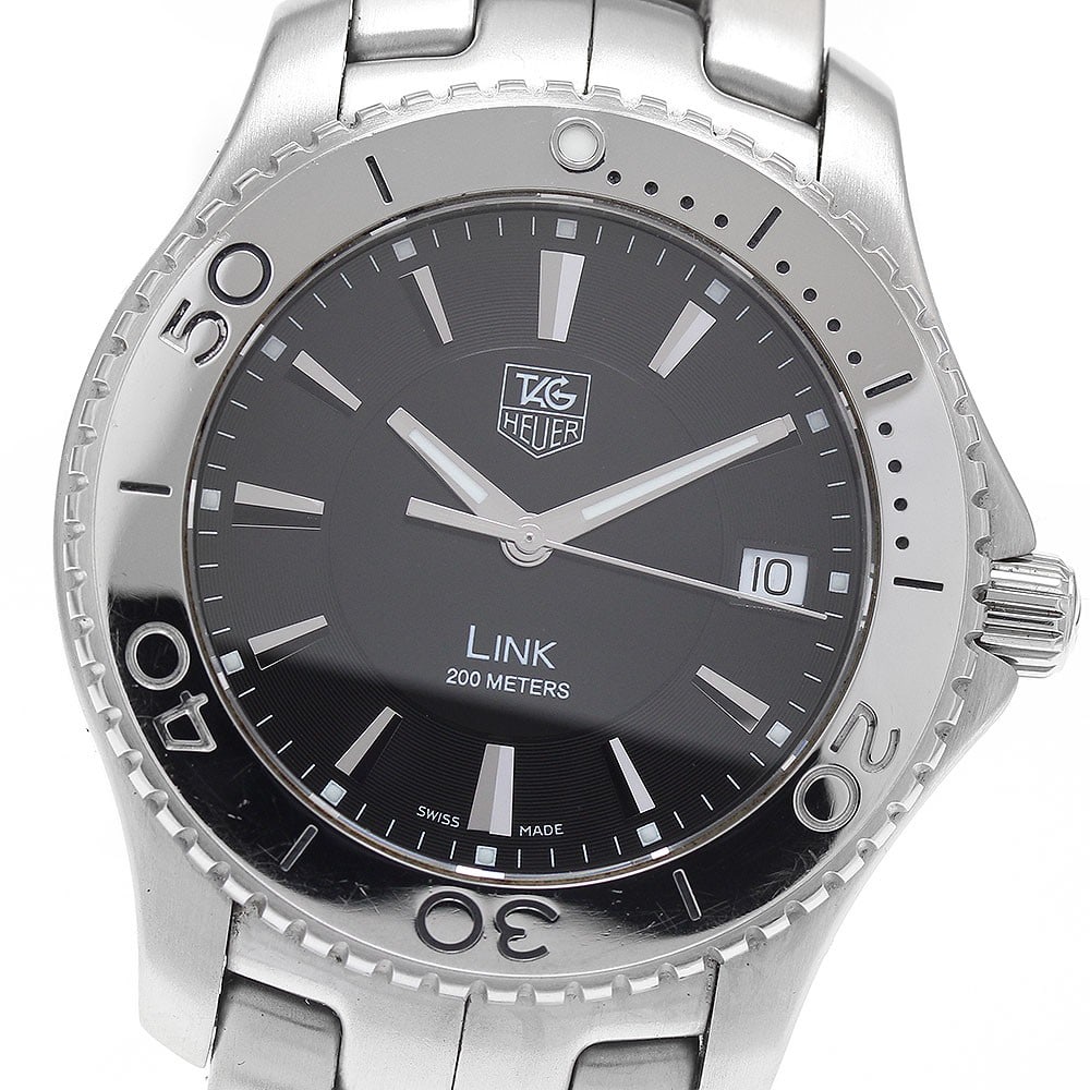 TAG Heuer Link Quartz Date Men's Stainless Steel Watch: TAG Heuer Link Quartz Date Men's Stainless Steel Watch This TAG Heuer Link Date Quartz men's wristwatch, model WJ1110.BA0570, features a stainless steel case and bracelet with a black dial. The watch 
