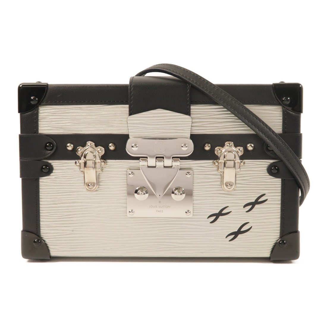 Louis Vuitton Petite Malle Epi Leather Shoulder Bag M55309 Silver: Louis Vuitton Petite Malle Epi Leather Shoulder Bag M55309 Silver Louis Vuitton Petite Malle shoulder bag, model M55309, in silver with black and silver accents. Crafted in Epi and leather, it feature