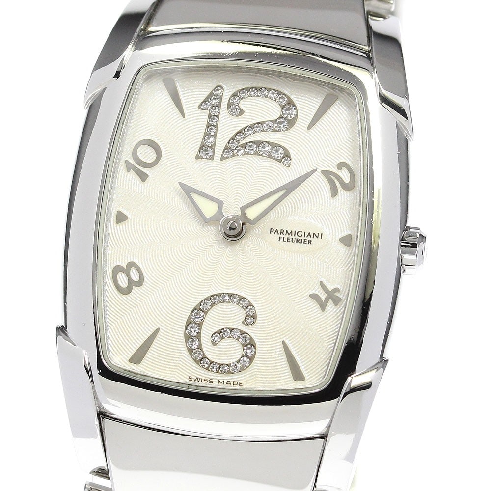 Parmigiani Fleurier Carpa Picola women's quartz wristwatch PF010277-02: Parmigiani Fleurier Carpa Picola women's quartz wristwatch PF010277-02 Pre-owned Parmigiani Fleurier Carpa Picola women's wristwatch with a quartz movement and silver dial. It features a stainless ste