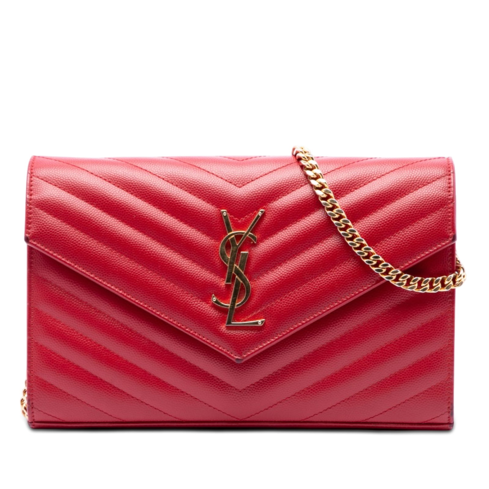 Saint Laurent Cassandre Envelope Chain Wallet Red Leather Crossbody (1 of 7)